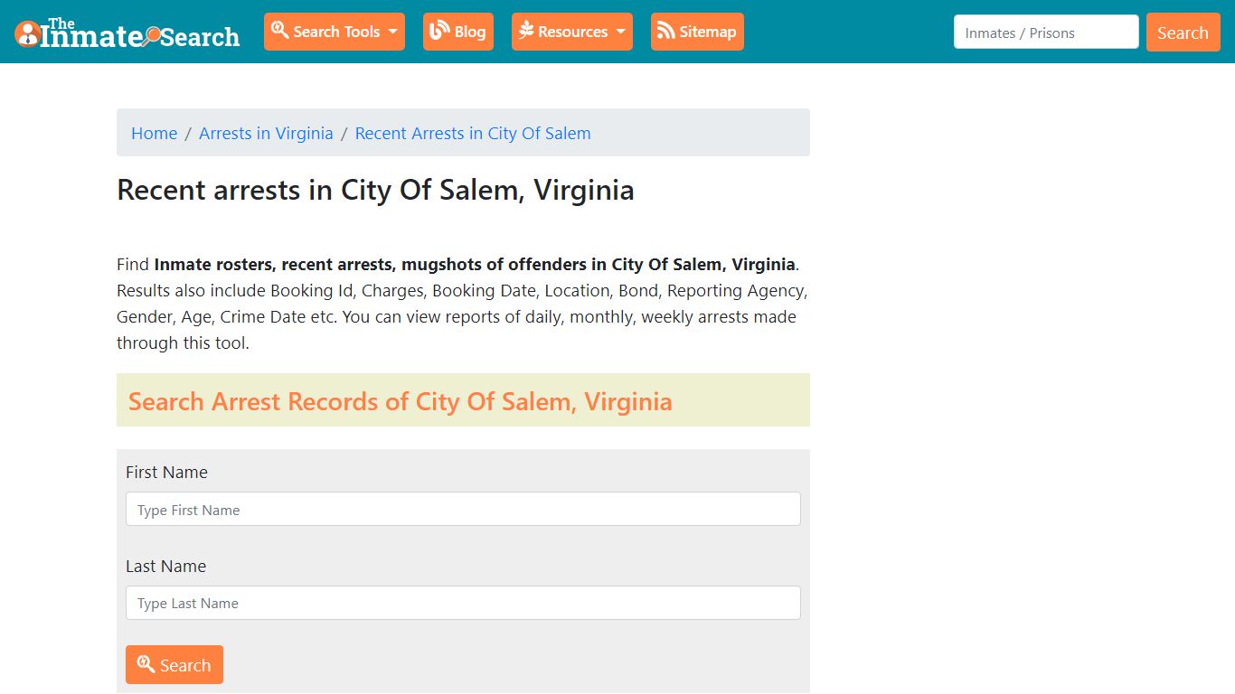 Recent arrests in City Of Salem, Virginia - theinmatesearch.net