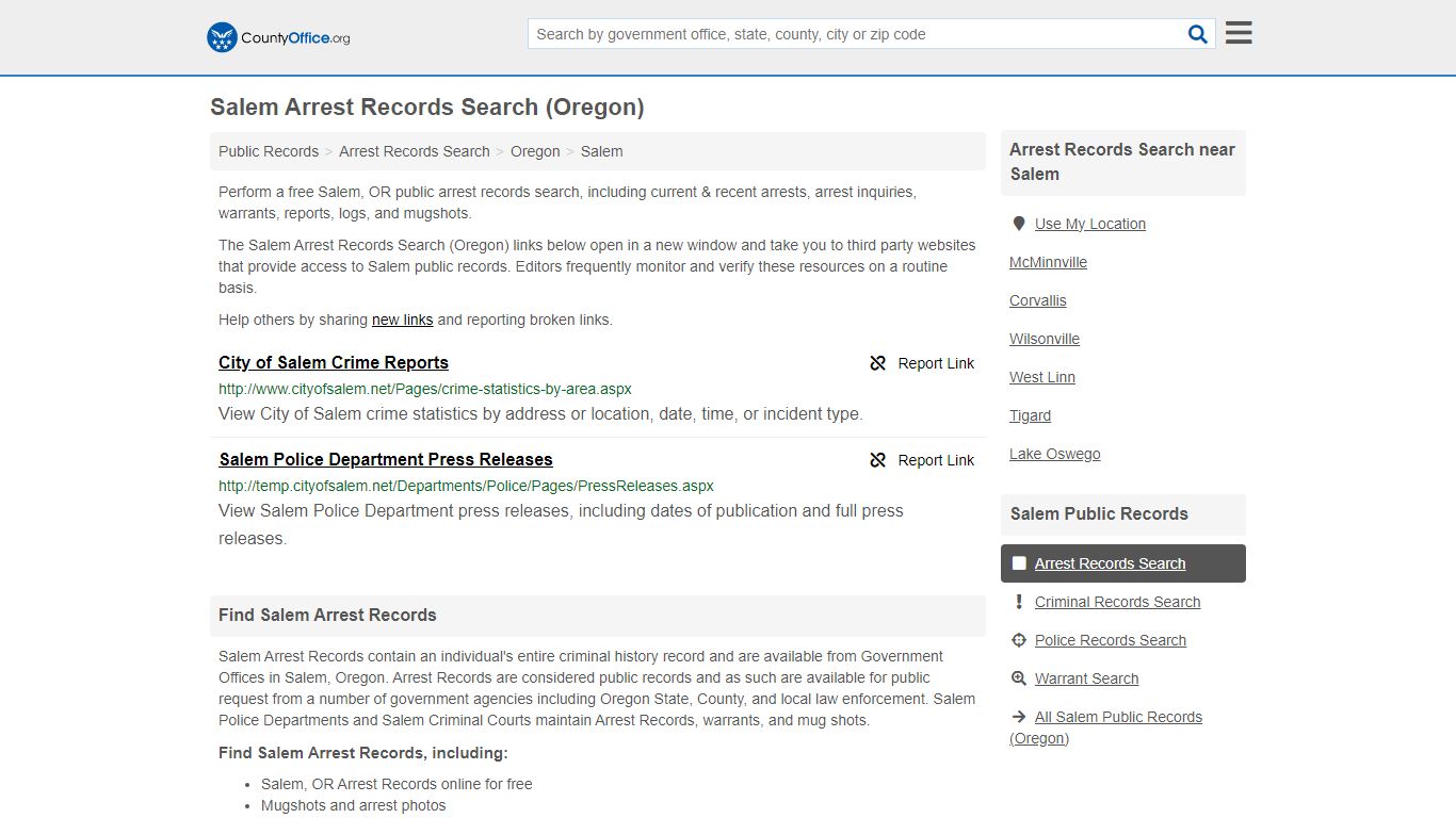 Arrest Records Search - Salem, OR (Arrests & Mugshots) - County Office