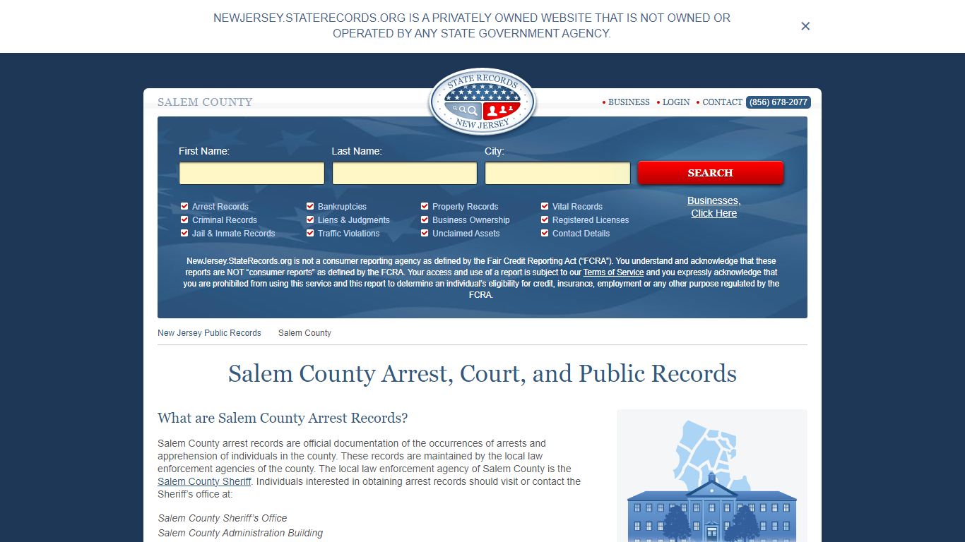 Salem County Arrest, Court, and Public Records