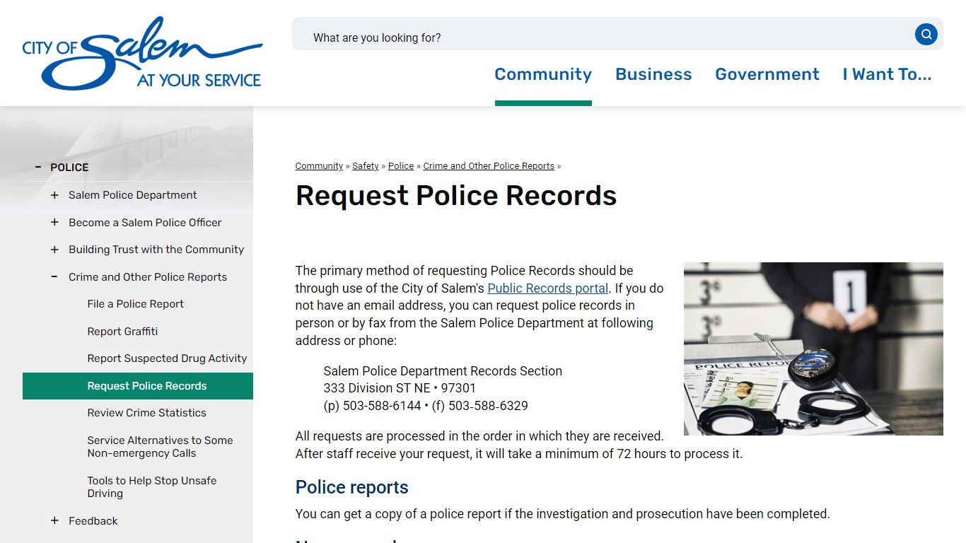 Request Police Records | Salem, Oregon